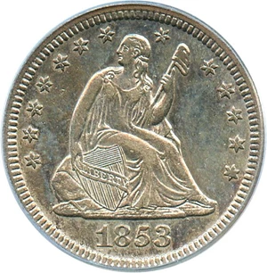 image for: 1853 25c PCGS AU50 (No Arrows)