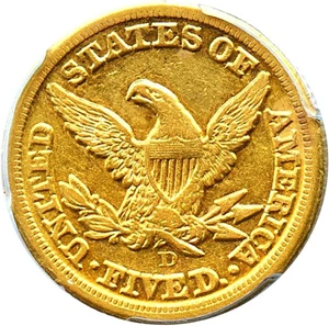 image for: 1859-D $5 PCGS AU50 (Medium D)