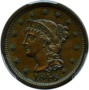 image for: 1846 1c PCGS/CAC MS63 BN (Small Date)
