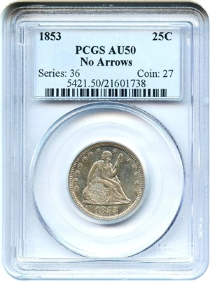image for: 1853 25c PCGS AU50 (No Arrows)