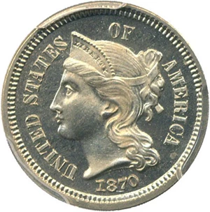 image for: 1870 3cN PCGS/CAC Proof 65 Cameo
