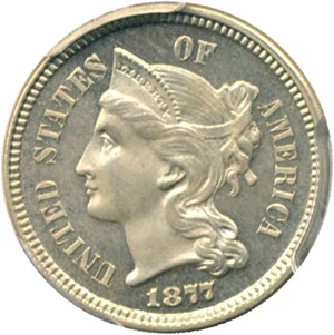image for: 1877 3cN PCGS/CAC Proof 65 * Scarce Proof Only *