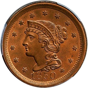 image for: 1850 1c PCGS/CAC MS65 RB