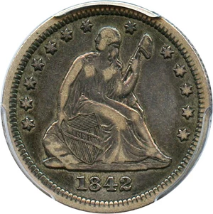 image for: 1842 25c PCGS/CAC VF30