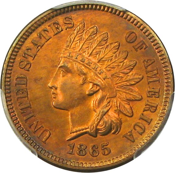 image for: 1865 1c PCGS MS62 RB (Fancy 5)