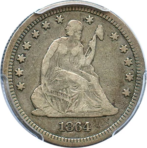 image for: 1864 25c PCGS/CAC VF25
