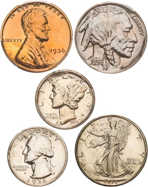 image for: 1936 1c-50c PCGS/CAC Proof 64 (Proof Set, 5 coins) * Rarely offered match proof