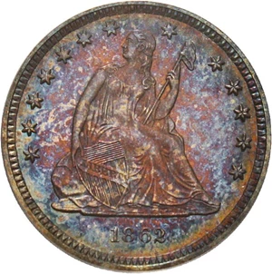 image for: 1862 25c PCGS Proof 64 - Vivid Colorful Toning