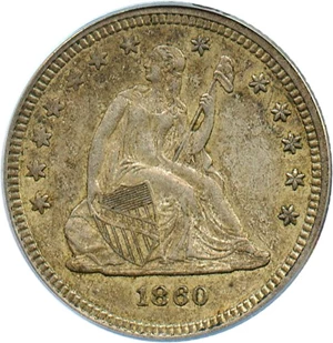 image for: 1860 25c PCGS/CAC AU55