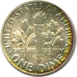 image for: 1950-S 10c PCGS MS68 * Rainbow Toning *