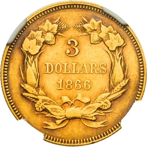 image for: 1866 $3 NGC XF45 * Low mintage issue *