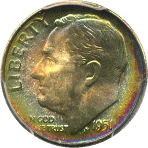 image for: 1951-S 10c PCGS MS68 * Amazing Rainbow Toning *