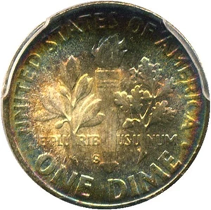 image for: 1951-S 10c PCGS MS68 * Amazing Rainbow Toning *