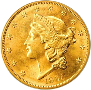 image for: 1861-S $20 PCGS/CAC MS62 * Grade rarity double eagle - Tied for Finest at CAC *