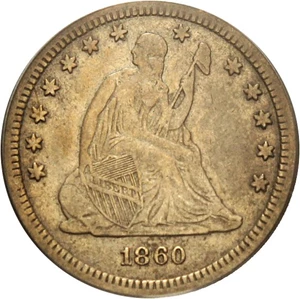 image for: 1860-S 25c PCGS VF25 - Rare San Francisco Seated Quarter