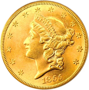 image for: 1855-S $20 PCGS/CAC MS62 * Beautiful Early Double Eagle *