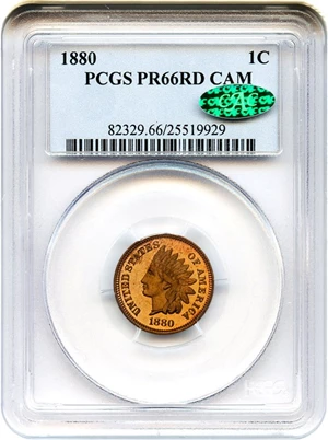 image for: 1880 1c PCGS/CAC Proof 66 RD Cameo * Tied for Finest Cameo at CAC *