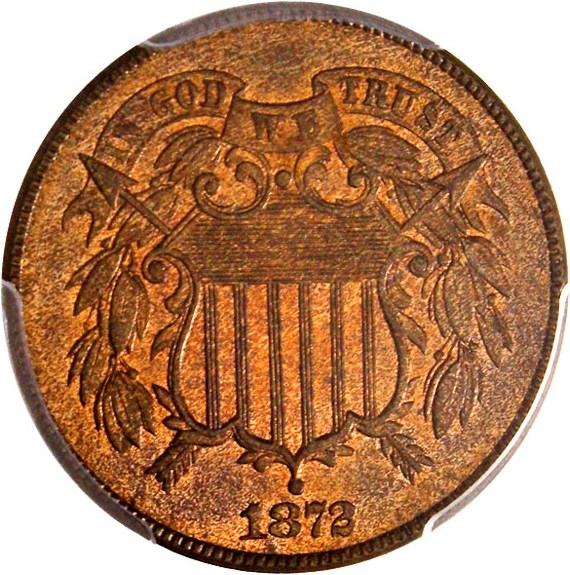 image for: 1872 2c PCGS/CAC MS65 RB * Key Date - Tied for Finest RB at CAC *