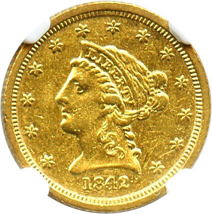 image for: 1842-D $2 1/2 NGC AU53 * Popular Dahlonega Mint Issue *