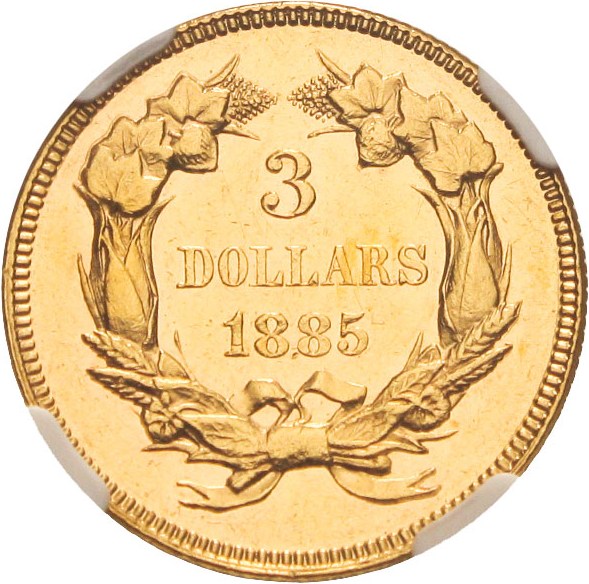 image for: 1885 $3 NGC AU58 PL