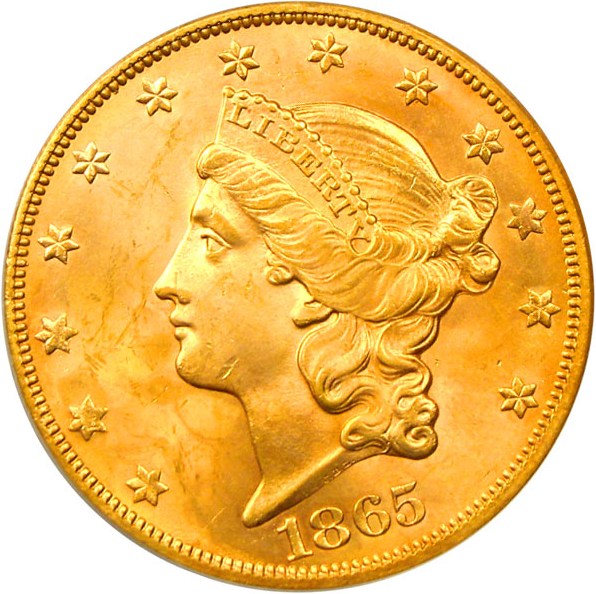 image for: 1865-S $20 PCGS MS63