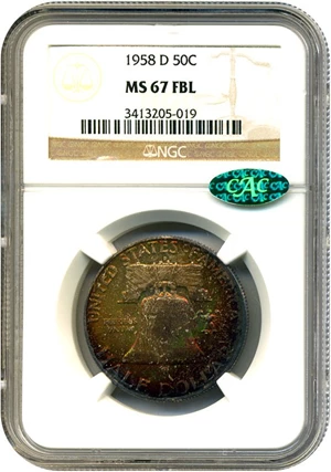 image for: 1958-D 50c NGC/CAC MS67 * Amazing Reverse Colors *