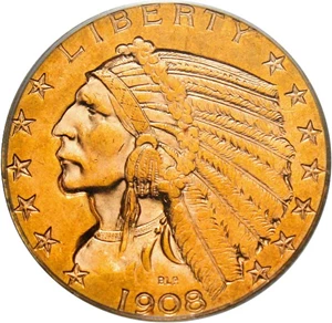 image for: 1908-D $5 PCGS AU58