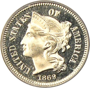 image for: 1869 3cN PCGS/CAC Proof 65 Cameo