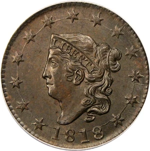 image for: 1818 1c PCGS/CAC MS63 BN