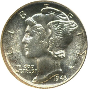 image for: 1943-S 10c NGC MS67 - Beautiful Reverse Toning
