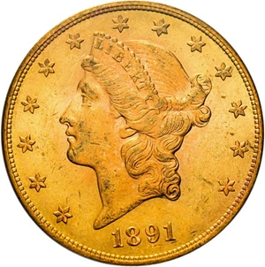 image for: 1891-S $20 PCGS/CAC MS62+