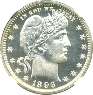 image for: 1896 25c NGC Proof 64 Cameo