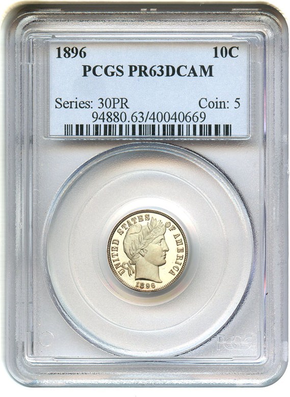 image for: 1896 10c PCGS Proof 63 DCameo