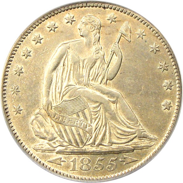 image for: 1855-S 50c PCGS/CAC AU50 (Arrows) - Key Date