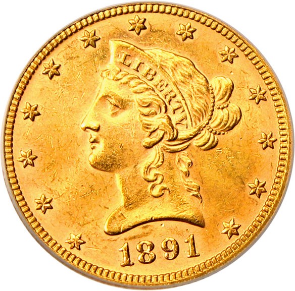 image for: 1891 $10 PCGS/CAC MS62