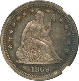 image for: 1869 25c NGC/CAC Proof 64