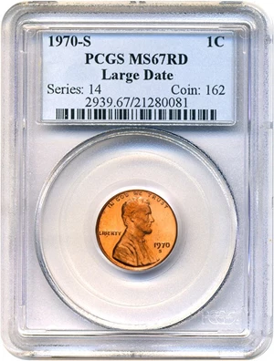 image for: 1970-S 1c PCGS MS67 RD (Large Date)