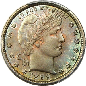 image for: 1898 25c PCGS/CAC MS64 - Colorful Toning