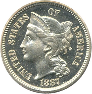 image for: 1887/6 3cN PCGS/CAC Proof 64 Cameo (Strong Overdate)
