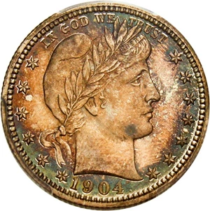 image for: 1904 25c PCGS/CAC Proof 66 - Rich Colorful Toning