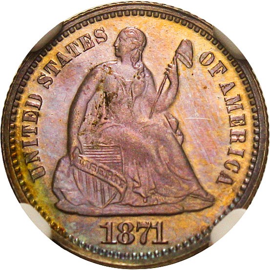 image for: 1871 H10c NGC Proof 65 * Beautiful Color *