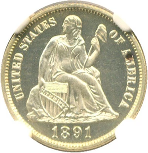 image for: 1891 10c NGC/CAC Proof 65 Cameo