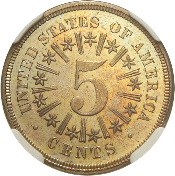 image for: 1866 5c NGC Proof 66 Cameo (Rays)