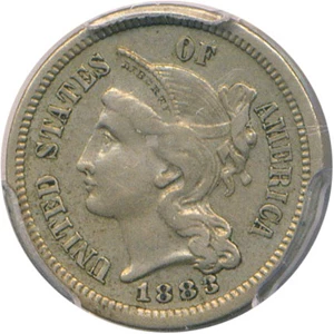 image for: 1883 3cN PCGS AU50 - Low Mintage Rarity - No Reserve!