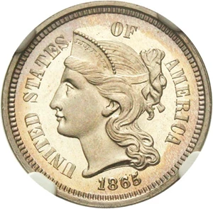 image for: 1865 3cN NGC Proof 67 CAM - Key First Year Proof