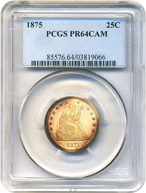 image for: 1875 25c PCGS Proof 64 Cameo * Pretty Toning *