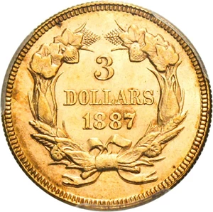 image for: 1887 $3 PCGS MS63 * Low Mintage Date *