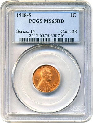 image for: 1918-S 1c PCGS MS65 RD