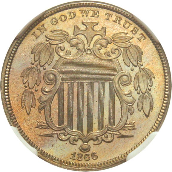 image for: 1866 5c NGC Proof 66 Cameo (Rays)