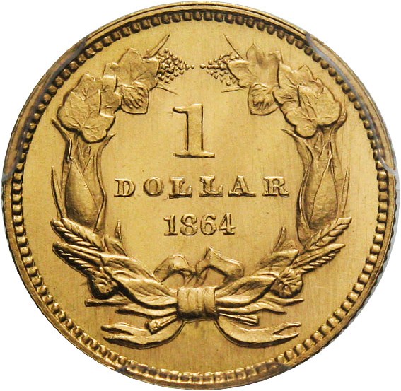 image for: 1864 G$1 PCGS MS66 - Gem Gold Dollar struck during the Civil War